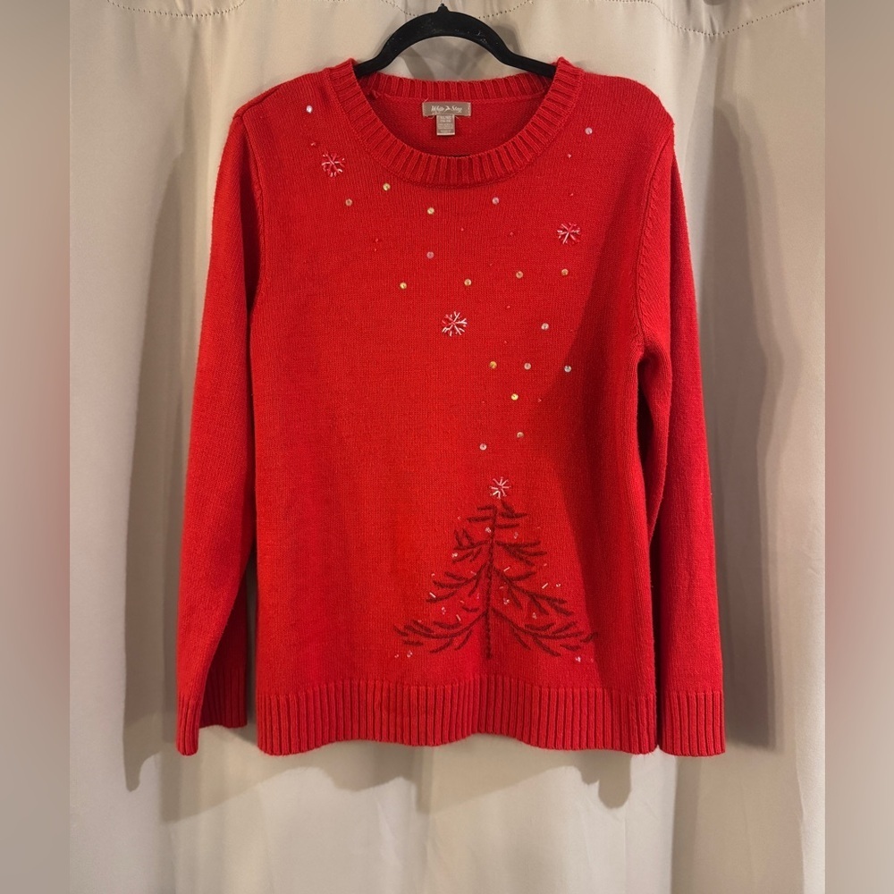 White Stag Red Embellished Crewneck Sweater